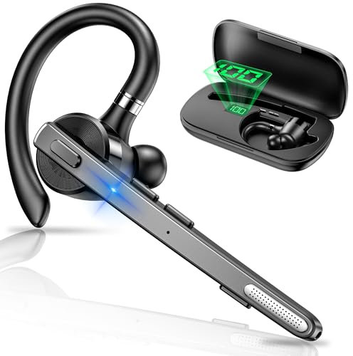 FEYCH Oreillette Bluetooth avec étui de charge 500 mAh 72 heures de conversation, microphone antibruit V5.1, mains libres sans fil pour téléphone portable, appel, bureau, conduite professionnelle