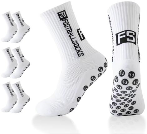 3 Paare Fußballsocken, Grip socken fussball (39-46)- Anti-Rutsch Grip für Herren & Damen - Sport Socken für Fußball, Basketball (DE/NL/SE/PL, Numerisch, 39, 46, Regular, Regular, 3, Weiß)
