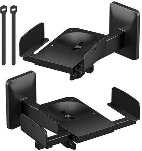 Adjustable Speaker Mounts for Most Large Speakers - Dual Side Clamping Speaker Wall Mounts for Klipsch, Bose, Edifier, JBL Surrounding Sound Bookshelf Speakers Shelf with Cable Ties, 2 Pack