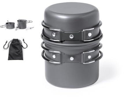 Global Appliances Cazos para Camping de tamaño Ultra Compacto. Presentado en Funda con Cierre de cordón, Utensilios de Cocina para Acampar Juego de ollas, sartenes y Cubiertos para Camping