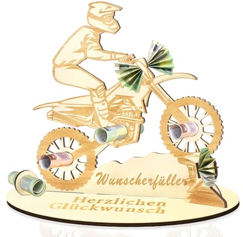 Charfia Motorrad Geschenk, Holz Geldgeschenke Geburtstag mit LED, Motorrad Geschenke für Männer Männer & Frauen, Verpackung Geldgeschenk Motorrad