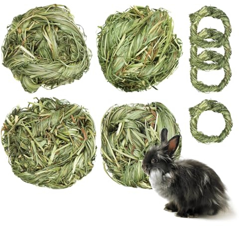 Reyshin 8 Stück Kaninchen Spielzeug,Kauspielzeug für Meerschweinchen,Grasball aus natürlichem Lieschheu,Kaninchen-Zahnpflegefutter,geeignet für Meerschweinchen,Hasen,Chinchilla, Hamster, Rennmäuse