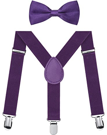 FACATH Jungen Hosenträger Fliegen Set, Kinder-Hosenträger mit elastischer Y-Form, verstellbar mit Clips und Fliege für Jungen und Mädchen