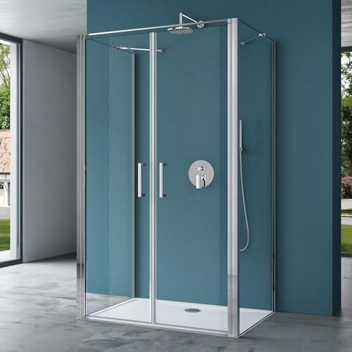 Mai & Mai Duschkabine U-Form 80x100 mit Doppeltüre | Duschabtrennung Aluminiumrahmen 8mm ESG-Sicherheitsglas Klarglas Ravenna66UK
