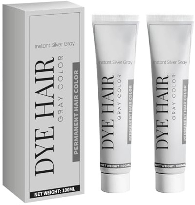 100ml Unisex Sofort Graue Haarfarbe, Instant Haarfarbe Grau Silber für Alle Haartypen, Natürliche Temporäre Färbung Für Cosplay, Partys & Halloween (2 Stück)