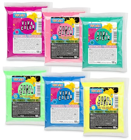 TUBAN Holi Pulver Set 8 Farben à 100 g (800 g) – UV Leuchtfarben – Bunte Farbpulver für Festival, Fotoshooting, Party & Events – Leicht Abwaschbar – Sicher & Umweltfreundlich