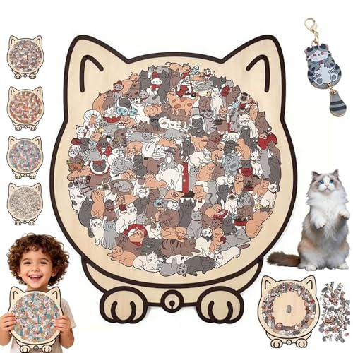 Cat Wooden Jigsaw Puzzle,135-Piece Morandi-Colored Cat Shaped Wooden Jigsaw Puzzle,Framed by Adorable Cats Outline Puzzles,Animal Cats Wood-en Puzzles Pieces Decor For Ca-t Lover (Morandi, 1pcs)