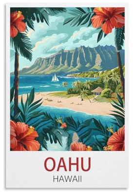 1000-Teile-Puzzle für Erwachsene, Oahu Hawaii-Poster Puzzles für Erwachsene Teenager Kinder 1000 Teile Unmögliche Puzzles Spiele Geschenkspielzeug Wohnaccessoires 38x26 cm