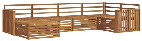 vidaXL Outdoor-Sofagarnitur 6 pcs Natur Massivholz Akazie, Moderner Outdoor-Sofa, robuster Sitzecke für Garten, bequemer Lounge für die Terrasse