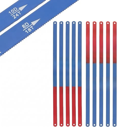 Hacksaw Blades Set, 18 TPI & 24 TPI Hand Saw Strips,10 Pcs | 5 x 18 TPI & 5 x 24 TPI, Shatter-resistant steel, Precision cutting teeth, Suitable for metal, wood & plastic
