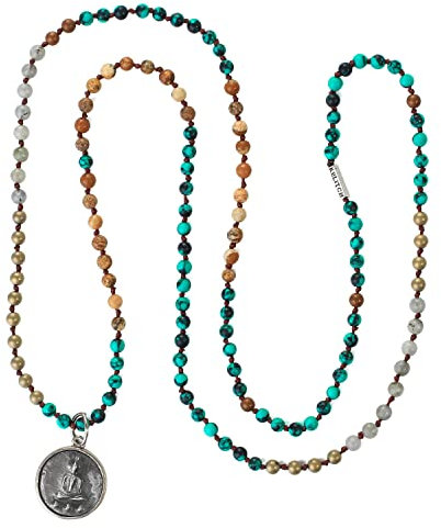 KELITCH Buddha Anhänger Halsketten Naturstein Perlenketten Handgefertigte lange Kettenstränge Halsketten Schmuck für Frauen (Blau 93A)
