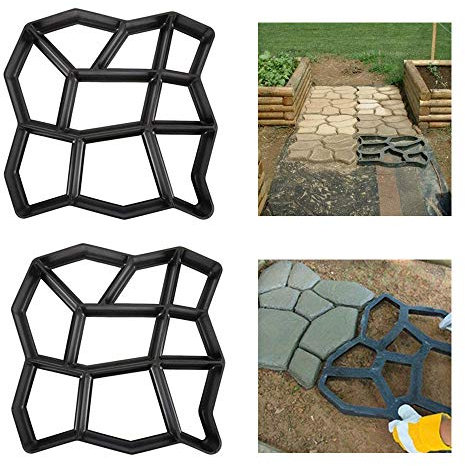 Froadp 2 Stück Betonform Schwarz Schalungsform DIY Pflasterform aus Kunststoff Betonpflaster Gießform Muster für Gehwegen Trittsteinen Garten Rasenbahnen(43x43x4cm, Unregelmäßig - 9 Kammer)