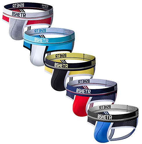 BSHETR Men's Jockstraps Athletic Supporters 5-Pack Ultra Soft Daily Sports Underwear (Multi-b, X-Large)