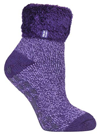 HEAT HOLDERS - Womens Fluffy Turnover Cuff Thermal Ankle Slipper Lounge Bed Socks with Non Slip Grips (4-8 uk, 37-42 eur, HHL17)
