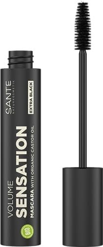 SANTE Naturkosmetik Volume Sensation Mascara Extra Schwarz, Schwarze Wimperntusche für sensationelles Wimpernvolumen, Natural Make-Up, Mit Bio-Rizinus & Bio-Mandelöl, Vegan, 12ml