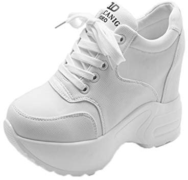 Scarpe da Ginnastica Donna Casual con Plateau Scarpe con Zeppa da 10 cm Primavera Autunno Scarpe Traspiranti con Rialzo in Altezza Stringate