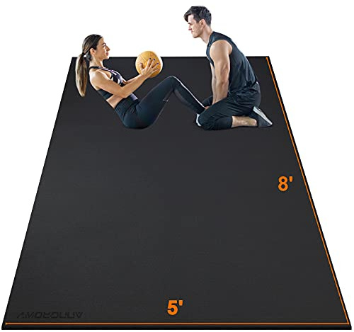 anngrowy Large Exercise Mat 8'x5'x7mm Workout Mat for Home Gym Mats Exercise Gym Flooring Rubber Fitness Mat Large Yoga Mat Cardio for Weightlifting, Jump Rope, MMA, Stretch, Plyo, HIIT, Shoe-Friendly