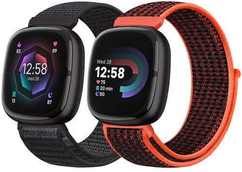 Runostrich Nylon Armband Kompatibel mit Fitbit Versa 4/Fitbit Sense 2/Fitbit Versa 3/Fitbit Sense, Weich Atmungsaktiver Sport Armband Verstellbares Ersatzband Damen Herren