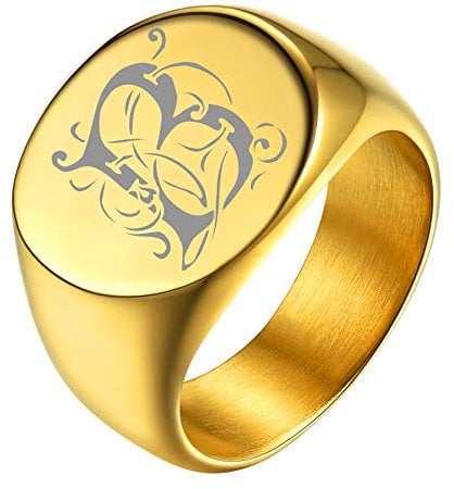 GoldChic Herren Ringe 18K Vergoldet Personalisiert Poliert Siegelring mit EileenCaps-Blacek Gravur Vintage Männer Jungen Rolex Ring Partnerring Verlobungsring Ringgröße 59.5(18.9)