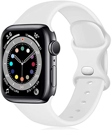 Epova Compatible con Correa Apple Watch 38mm 40mm 41mm 42mm, Mujer Hombre Silicona Pulsera para iWatch SE Series 10 9 8 7 6 5 4 3 2 1, Blanco, Grande