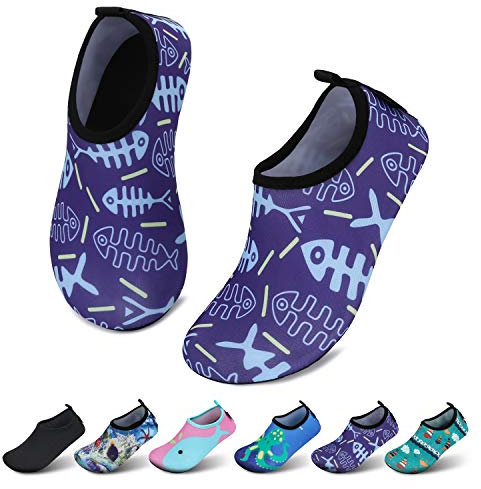 SAGUARO Kinder Badeschuhe Jungen Aquaschuhe Mädchen Schnell Trocknend Strandschuhe Atmungsaktiv Wasserschuhe Surf Yoga Neoprenschuhe,Blau Fischgräte,Gr.20/21 EU