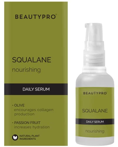 BEAUTYPRO SQUALANE Serum Daily Face Cream Hydrating Smoothing Energising Natural Vegan Skincare 100% Plant Based Olive Passionfruit Organic Sweet Orange Oil & Almond Oil Multi Award Winning Brand 30ml
