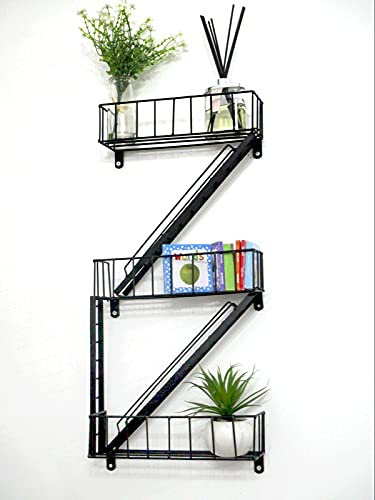 Marco Paul Interiors Wandregal, Feuerausflucht-Look, schwebendes Regal Wand, schwarze Display Aufbewahrungslösung Schlafzimmer, Bücherregale, Bad Deko Wanddeko Wohnzimmer Geschenke für Kinder New York