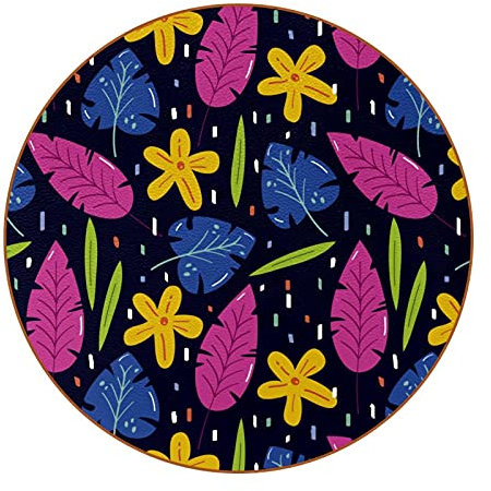 Blumenblumen-Sommer-Muster-Leder-Untersetzer,Rutschfestes Design Runde Untersetzer-Matte-Schalen-Auflage für Kaffeebar-Holztisch-Möbelschutz,6PCS
