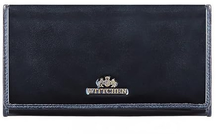WITTCHEN Lackleder Geldbörse | Damen Geldbörse groß | echtes Leder | mit Druckknopf | RFID-Schutz | Kartenfächer | Reißverschluss | 18,5 × 10,5 × 1,5 cm | Kollektion Florence | Marineblau