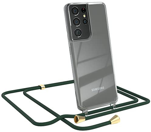EAZY CASE Handykette kompatibel mit Samsung Galaxy S21 Ultra 5G Handyhülle mit Umhängeband, Handykordel mit Schutzhülle, Silikonhülle, Hülle mit Band, Stylische Kette mit Hülle für Smartphone, Grün