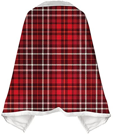 Treer Couverture Flanelle, 3D Carreaux Couverture Polaire Ultra Doux Couverture Châle avec Boutons Microfibre Chaudes Automne Hiver Couvertures pour Adulte Enfant (Plaid Rouge,100x70cm)