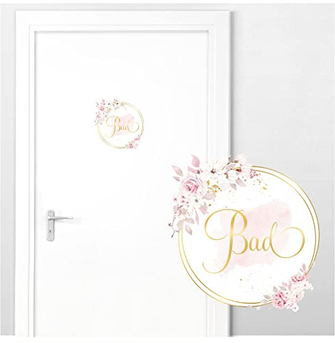 Grandora Türaufkleber Bad mit Blumen I 19 x 20 cm (BxH) I Wandsticker selbstklebend WC Wandaufkleber Toilette Wandtattoo Badezimmer Aufkleber Sticker DL729