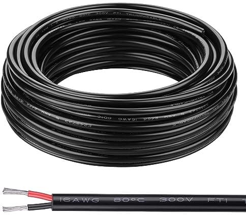 Câble électrique de calibre 16 – 15,2 m à 2 conducteurs basse tension en PVC toronné de calibre 16/2, câble en cuivre étamé à 2 noyaux pour panneau solaire automobile, lampe LED homologuée UL 16 AWG