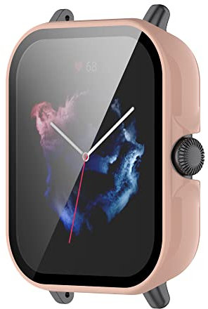 for GTS 3 Case, Giaogor Hard PC Case with Tempered Glass Screen Protector Compatible with Ama-zfit GTS 3 Smartwatch 2021 (Pink)