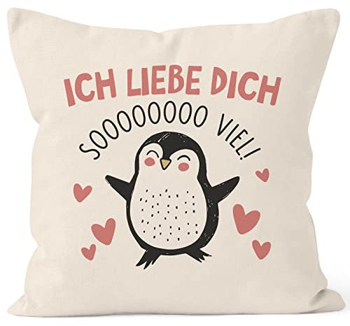 SpecialMe® Kissenbezug Geschenk Liebe Valentinstag Jahrestag Pinguin Spruch Ich Liebe Dich Herz Natur 40cm x 40cm