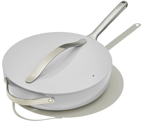 Caraway Sauteuse en céramique antiadhésive avec couvercle (4,5 l, 30 cm) – Non toxique, sans PTFE et sans PFOA – Passe au four et compatible avec toutes les cuisinières (gaz, électrique et induction)