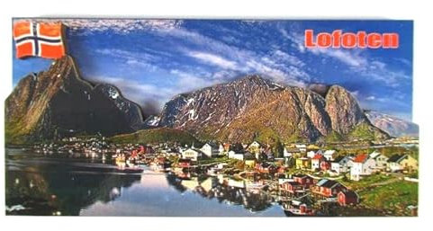 Lofoten Inselgruppe 3 D Holz Souvenir Deluxe Magnet Norwegen Norway Neu