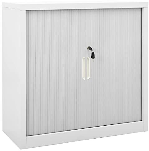 Stahlspind Aktenschrank Metall Spind Aufbewahrungsschrank Schlüsselschrank Abschließbarer Lagerschrank Stahlblech mit Schiebetüren und 2 höhenverstellbaren Regalfächern, 90x40x90 cm