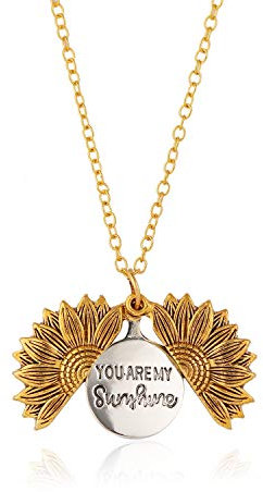 You are My Sunshine Necklace,Vintage Creative Alloy Necklace, Personalized Openable Sunflower Pendant, Double-Sided Lettering, Suitable Gift for Men and Women.