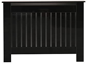 Homeke Vertical Slatted High Gloss Black Radiator Cover Modern Decorative Cabinet for Hallway, Living Room,Bedroom,Kitchen,Office (W111.5cm x D19cm x H82cm)