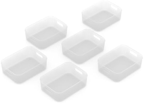 Cetomo 5Lx6 Aufbewahrungskorb, Kunststoff Aufbewahrungskörbe mit Griffen, Stapelbare Organizer Box für Regal, Küchenschrank, Aufbewahrungsbox ohne Deckel, Matt Transparent, 5L-6er Set (28.5*22*9cm)