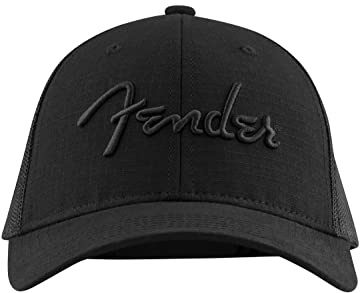 Fender Snap Back Pick Holder Kappe, Schwarz, 6 Panel, Verstellbare Kappe, Geschenk für Gitarristen, Geschenk für Gitarrenfans