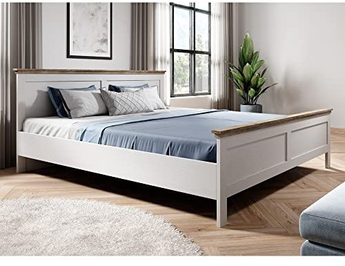 Lomadox Bett Bettgestell Liegefläche 140 x 200 cm Landhausstil weiß Esche Eiche B/H/T: ca. 151/88,5/211 cm