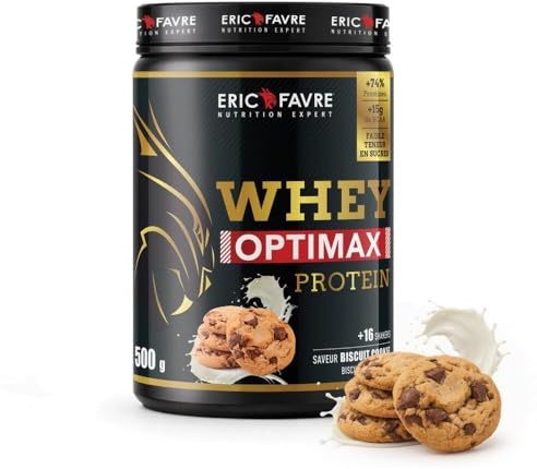 WHEY OPTIMAX PROTEIN - Molkenproteinpulver für Muskelaufbau - Regeneration mit natürlich vorkommendem Glutamin und BCAA-Aminosäuren - Cookies 500g - Eric Favre