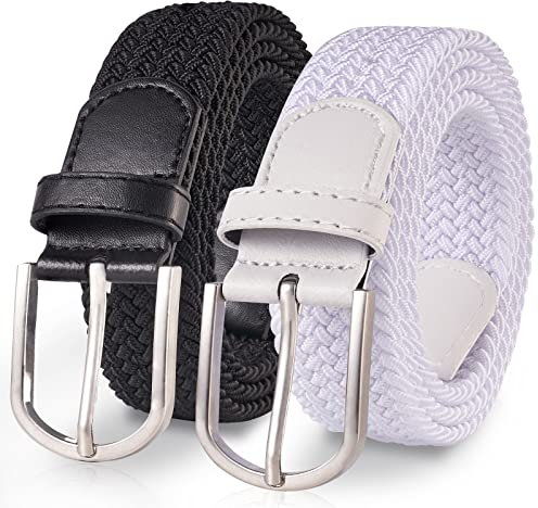 TANGCHAO 2 Stücke Stoffgürtel Stretchgürtel Elastik Flechtgürtel Geflochtener und Elastischer Dehnbarer Gürtel für Damen und Herren Breite 3.3cm Schwarz+Weiß 120cm