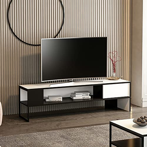 [en.casa] TV Schrank Faaborg Lowboard Fernsehtisch mit Stauraum TV Möbel Wohnzimmer Weiß Schwarz TV Board