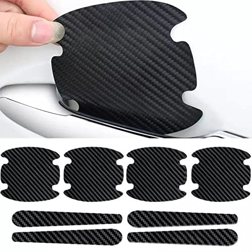 Lyxhag 8PCS Carbon Fiber Anti-Scratch Car Door Handle Protector Stickers, Black, Universal Fit, Door, Carbon Fiber Textured