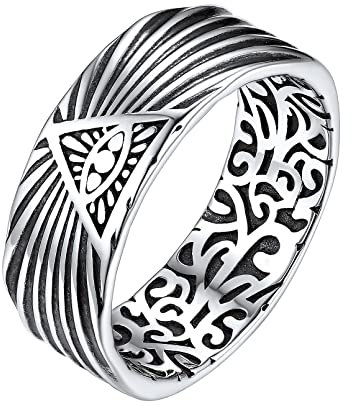 Chevalière Homme Oeil de la Providence en Argent 925 Bague Celte Taille 66.5 Bijoux Porte Bonheur pour Femme Homme