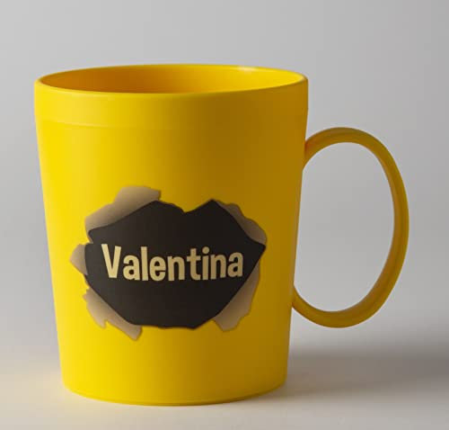 ILS I LOVE SHOPPING Taza personalizada con nombre, vaso de plástico, 350 ml, para microondas con asa de desayuno, fabricada en Italia (VALENTINA)
