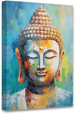 CCWACPP Buddha-Leinwandkunst, Zen-Bild, Wanddekoration, Vintage-Buddha-Statue, Gemälde, Druck, moderne Meditation, Wohnzimmer, Dekorrahmen (Buddha – 1, 60L x 40B cm)